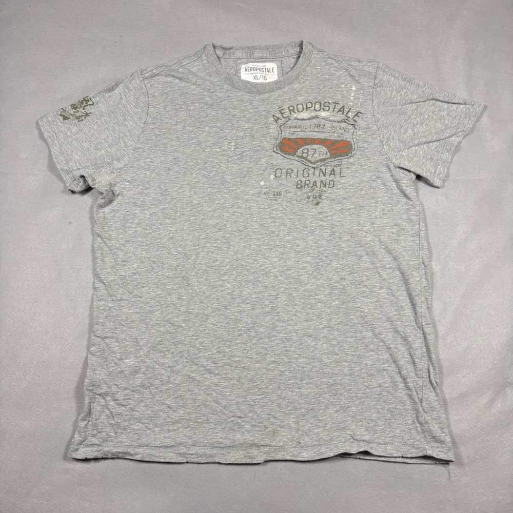 Aeropostale Tavarua Island Surfriders Graphic T-Shirt Grey XL Distressed Y2K